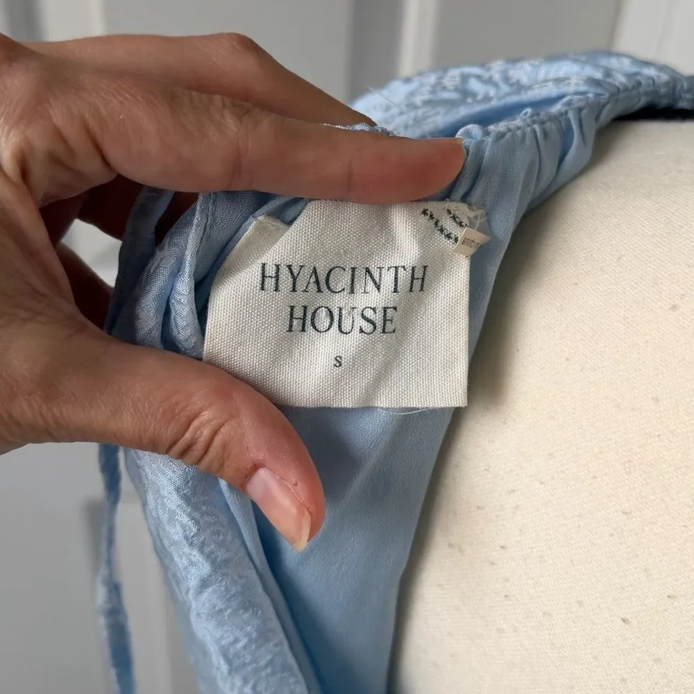 Tuckernuck Hyacinth House Julia Jacquard Puff Sleeve Babydoll Top Small Blue